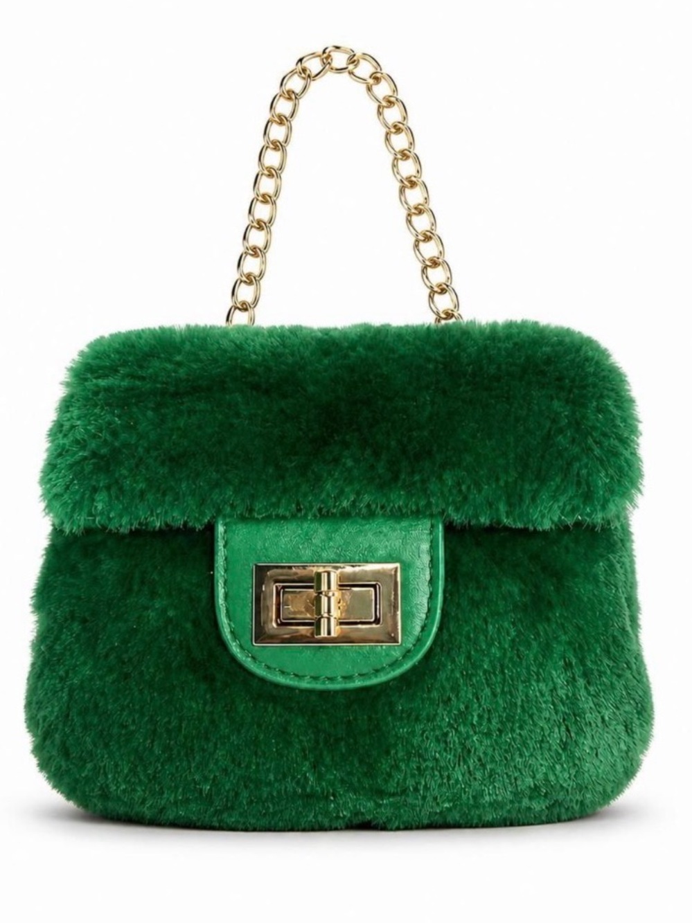 Mini Green Faux Fur Chain-Handle Shoulder Bag